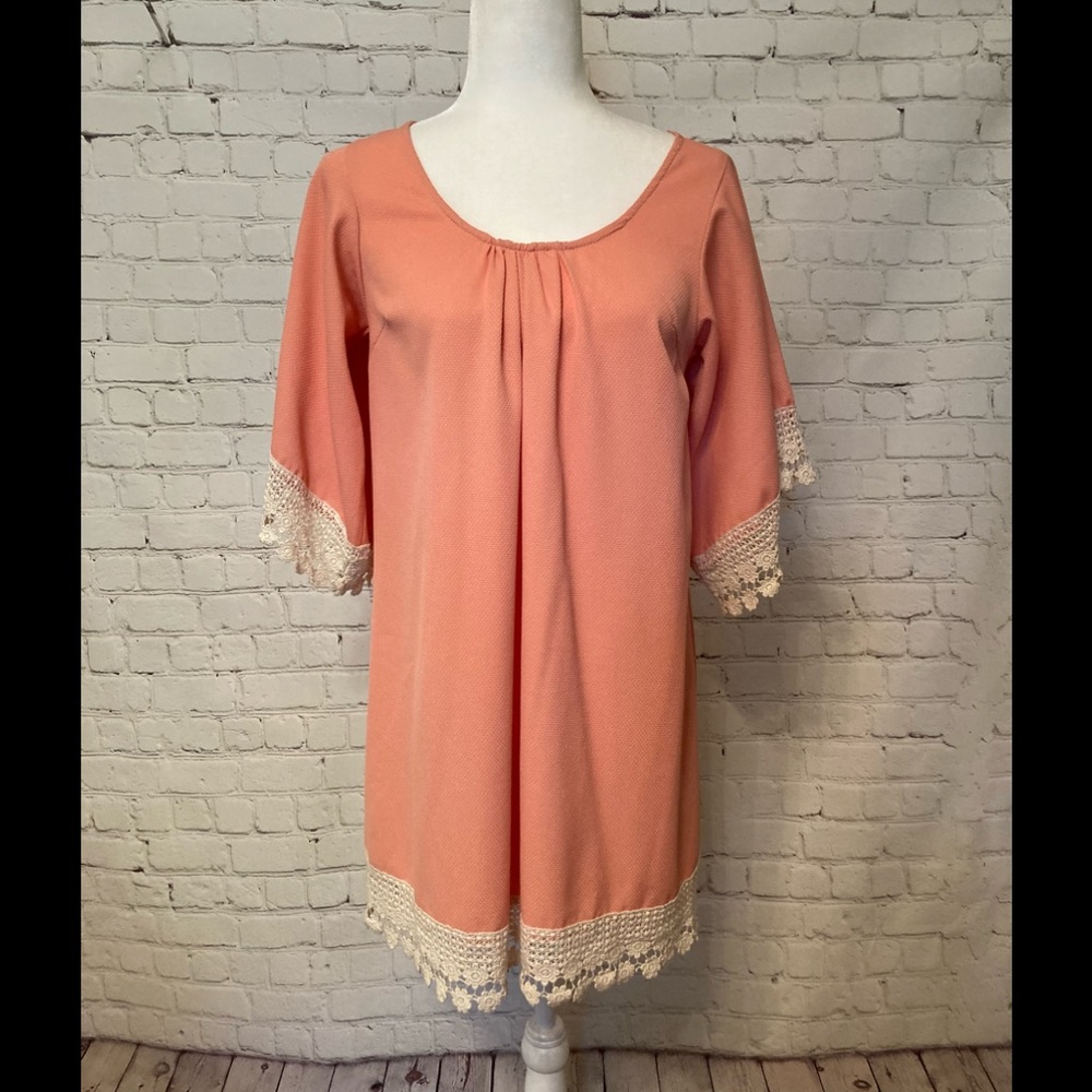 Peach Umgee Dress Crochet Trim Size Small